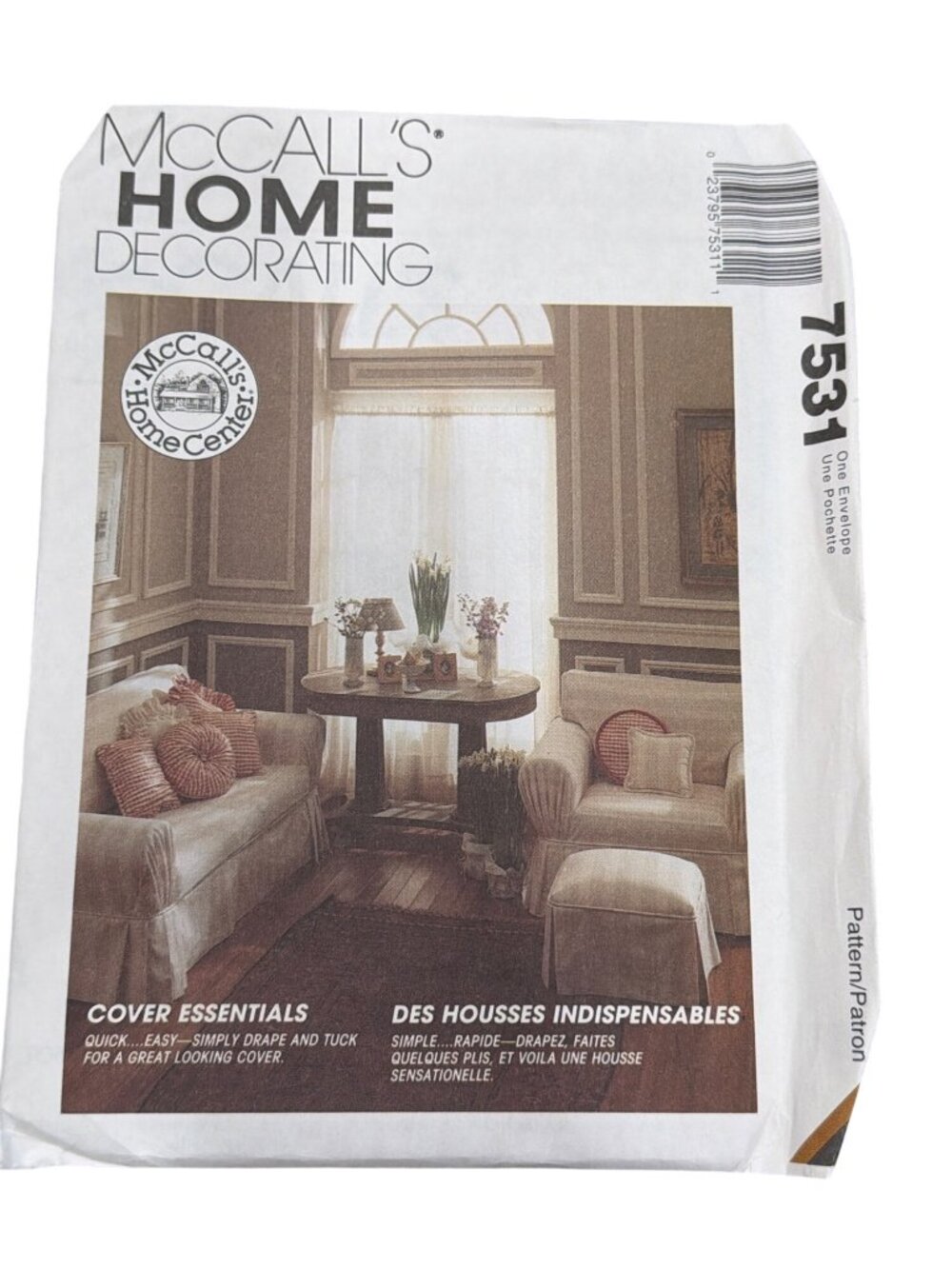 McCalls 7531 Home Sewing Pattern Loveseat Chair Ottoman & Pillow Covers
